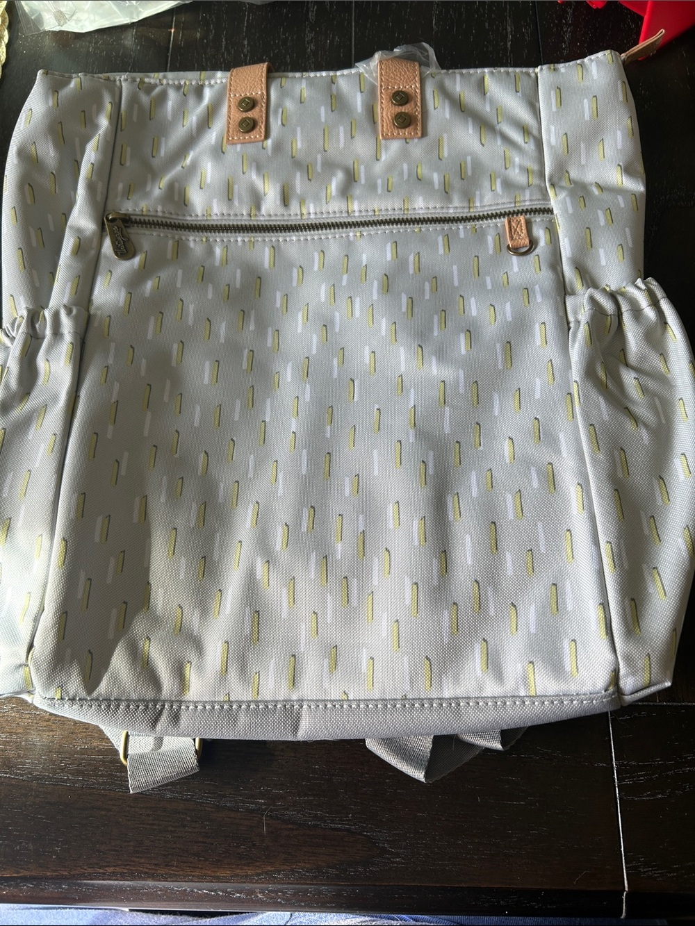 thirty-one Light Gray Backpack with Yellow Accent Dashes